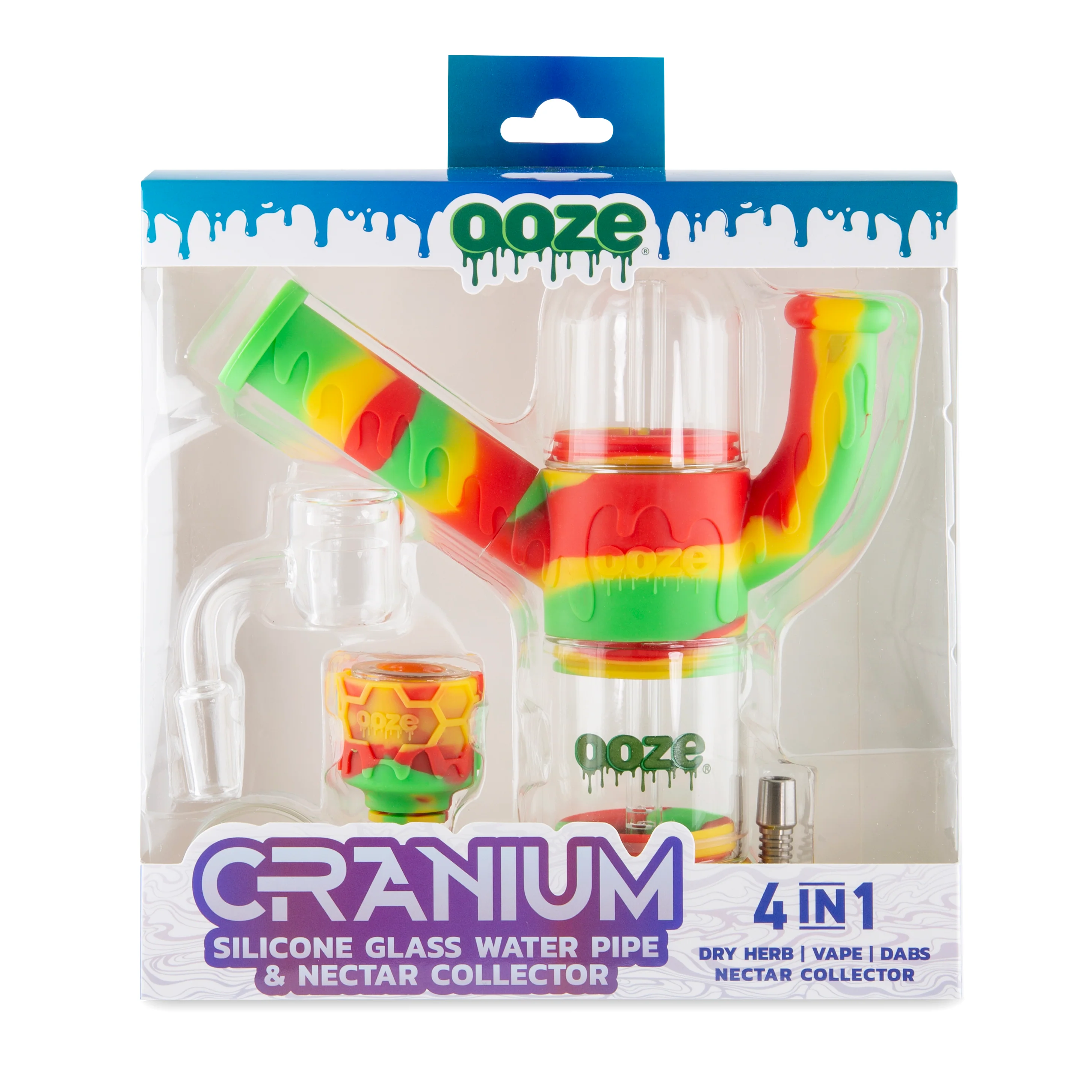 Ooze Cranium Silicone Water Pipe, Dab Rig & Dab Straw - Rasta - Image 11