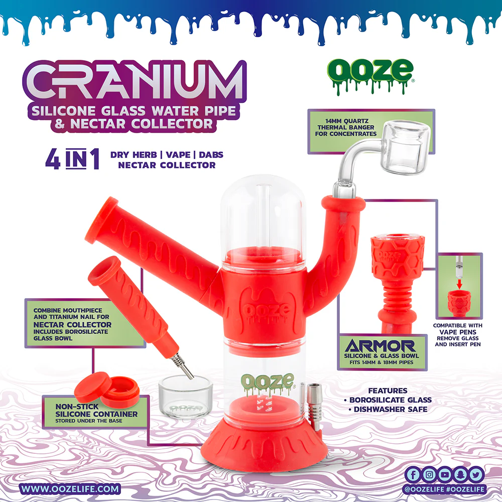Ooze Cranium Silicone Water Pipe, Dab Rig & Dab Straw - Scarlet - Image 12