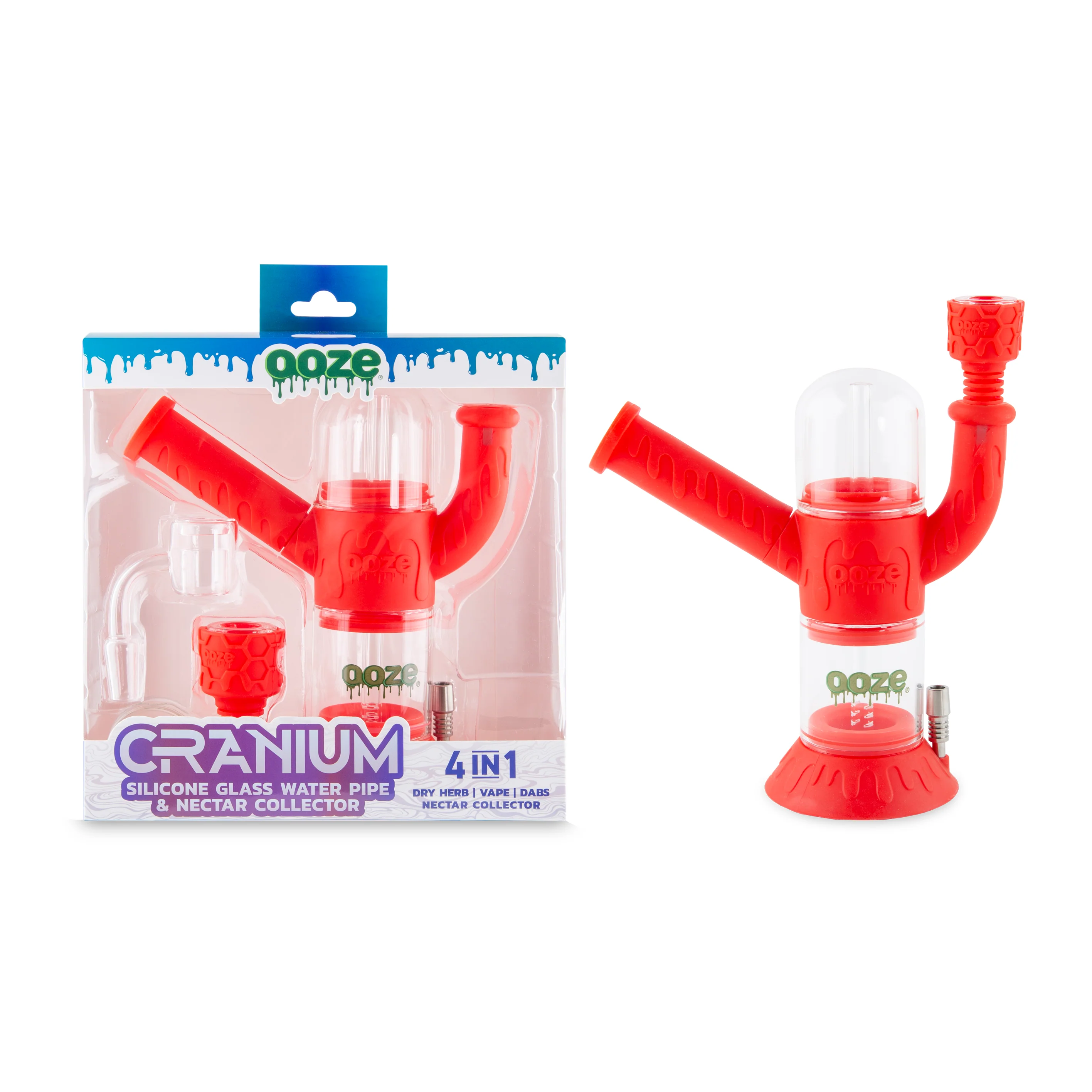 Ooze Cranium Silicone Water Pipe, Dab Rig & Dab Straw - Scarlet - Image 2