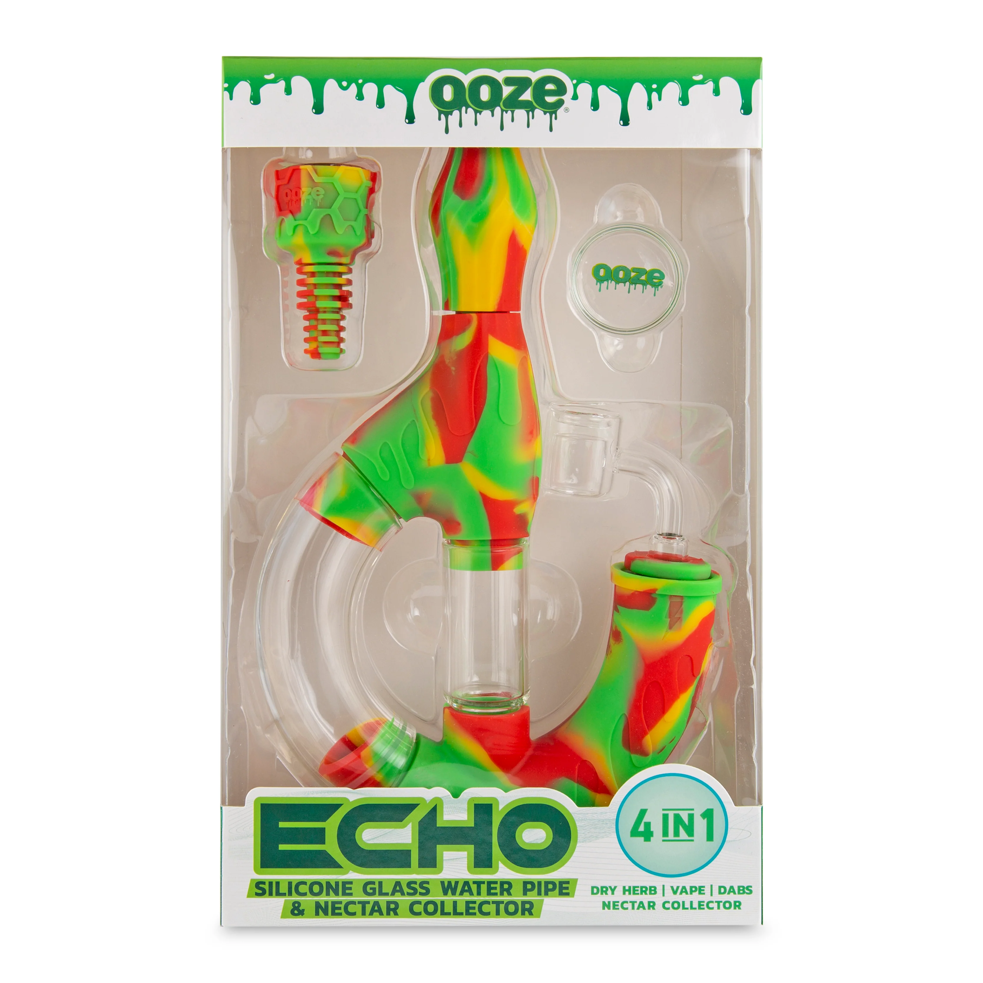Ooze Echo Silicone Water Pipe, Dab Rig & Dab Straw - Rasta - Image 3
