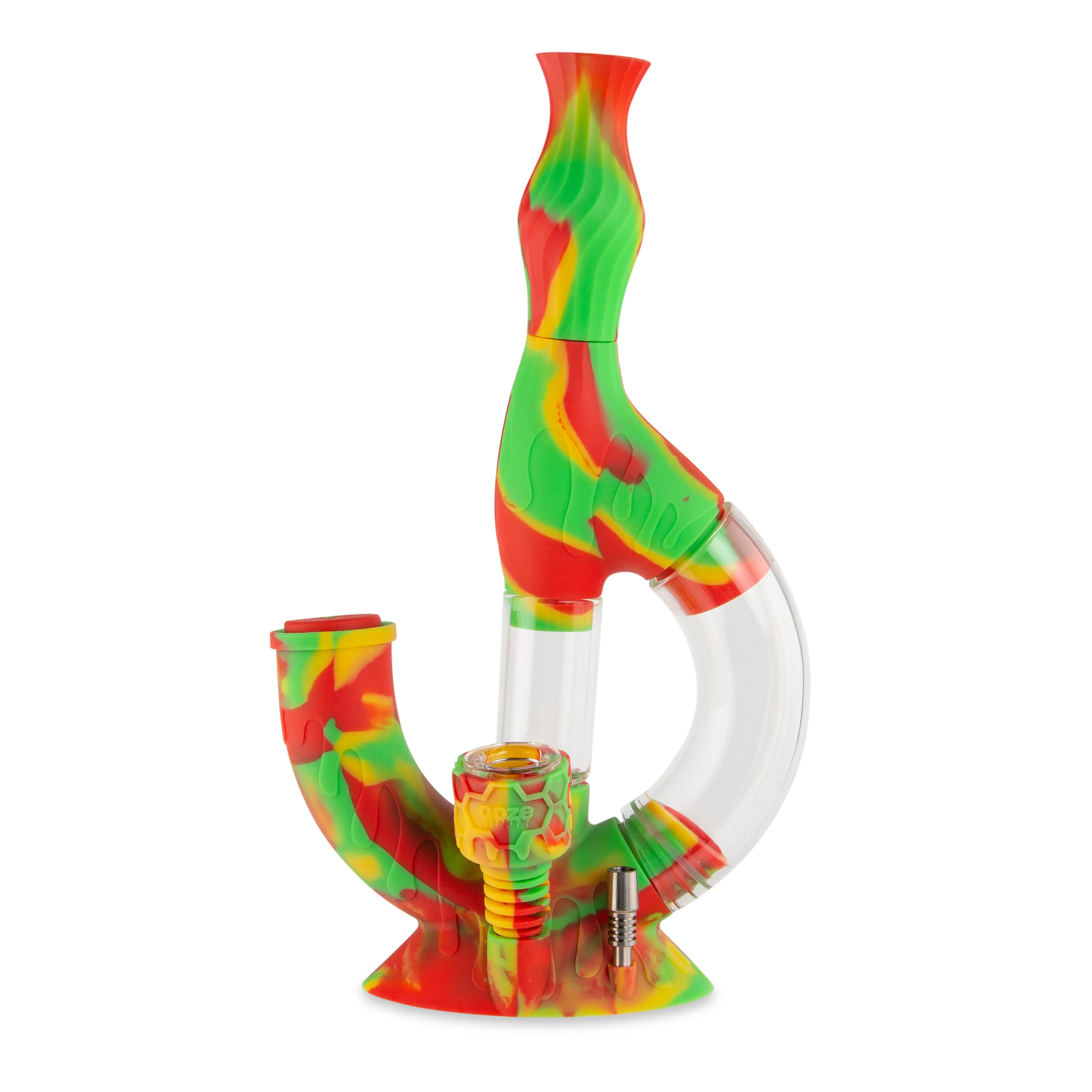 Ooze Echo Silicone Water Pipe, Dab Rig & Dab Straw - Rasta - Image 4