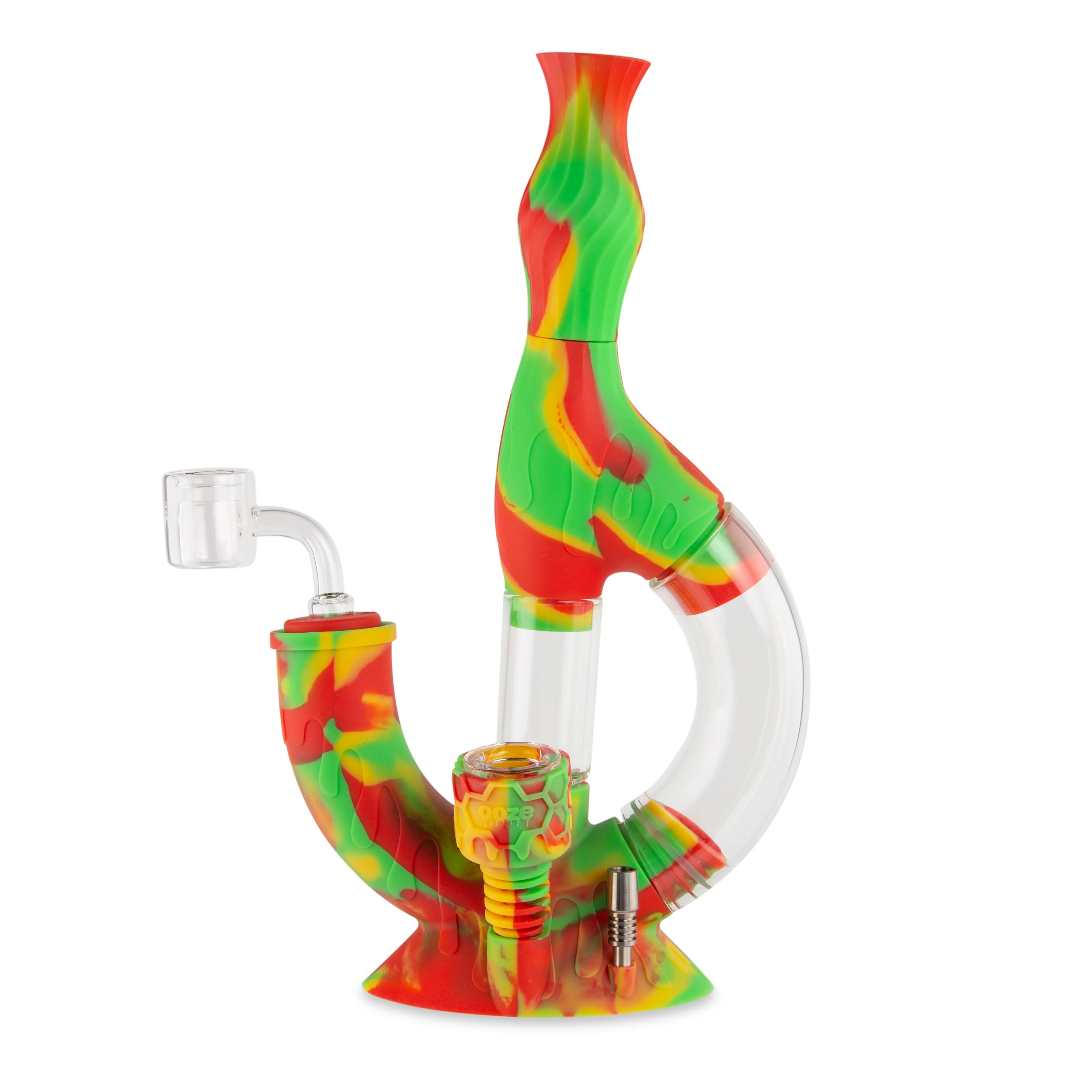 Ooze Echo Silicone Water Pipe, Dab Rig & Dab Straw - Rasta - Image 5