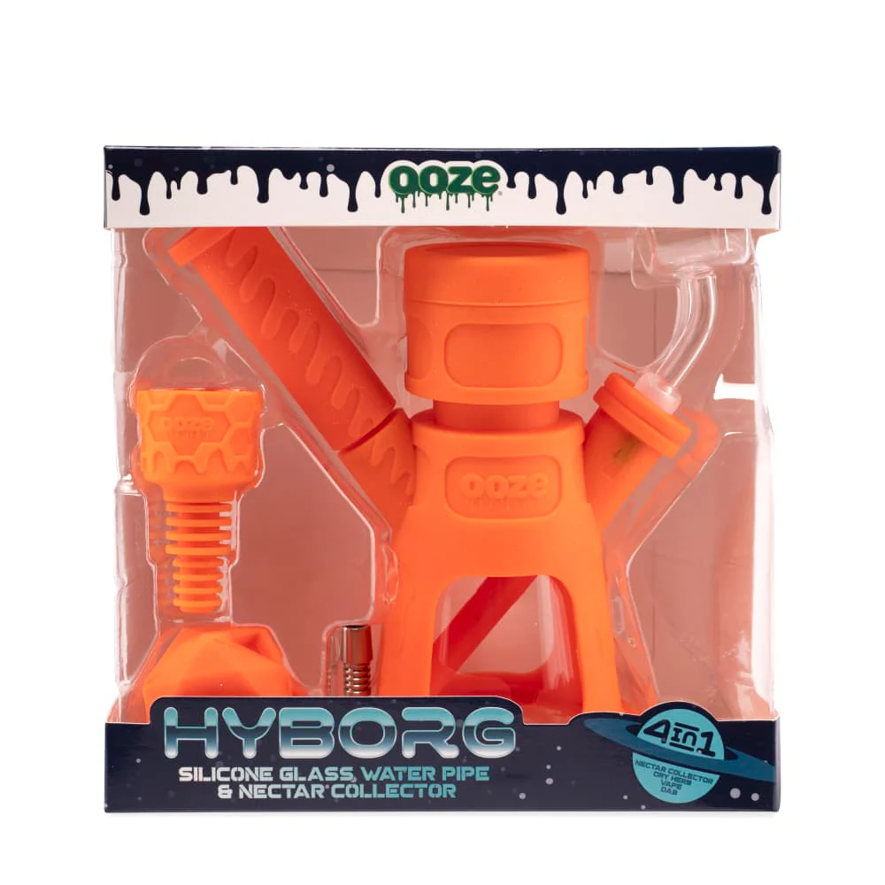 Ooze Hyborg Silicone Water Pipe, Dab Rig & Dab Straw - Orange Burst - Image 8