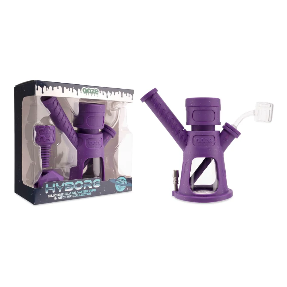 Ooze Hyborg Silicone Water Pipe, Dab Rig & Dab Straw - Shimmer Purple - Image 6