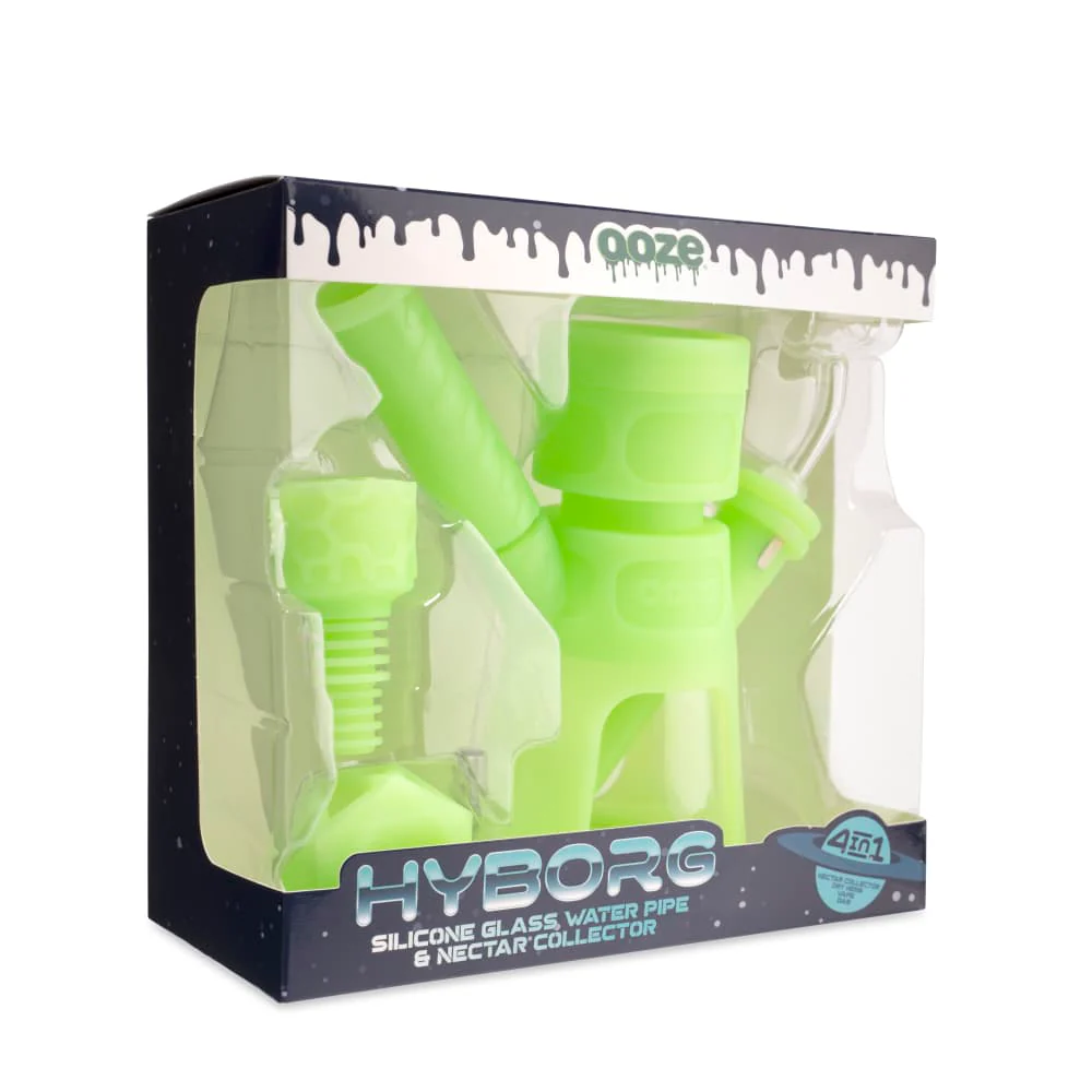 Ooze Hyborg Silicone Water Pipe, Dab Rig & Dab Straw - Green Glow - Image 10