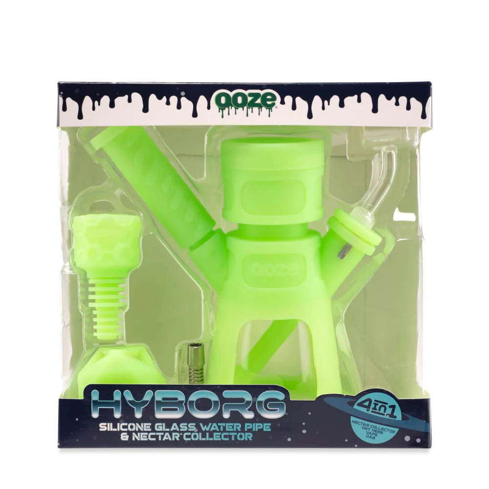 Ooze Hyborg Silicone Water Pipe, Dab Rig & Dab Straw - Green Glow - Image 8