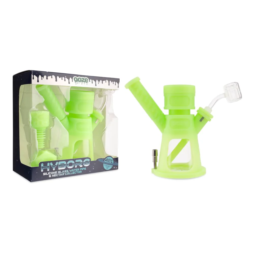 Ooze Hyborg Silicone Water Pipe, Dab Rig & Dab Straw - Green Glow - Image 9