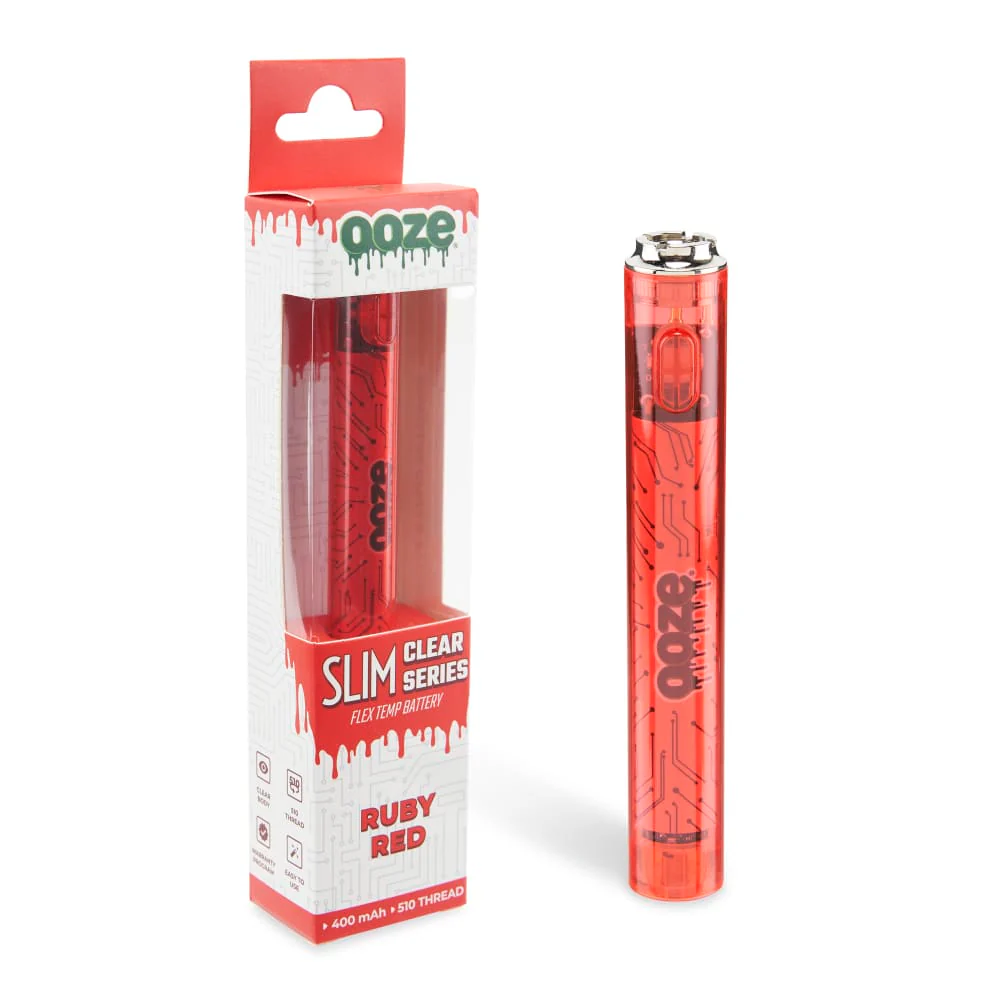 Slim Clear Series Transparent 510 Vape Battery – Ruby Red - Image 6