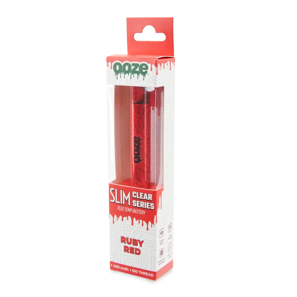 Slim Clear Series Transparent 510 Vape Battery – Ruby Red - Image 7