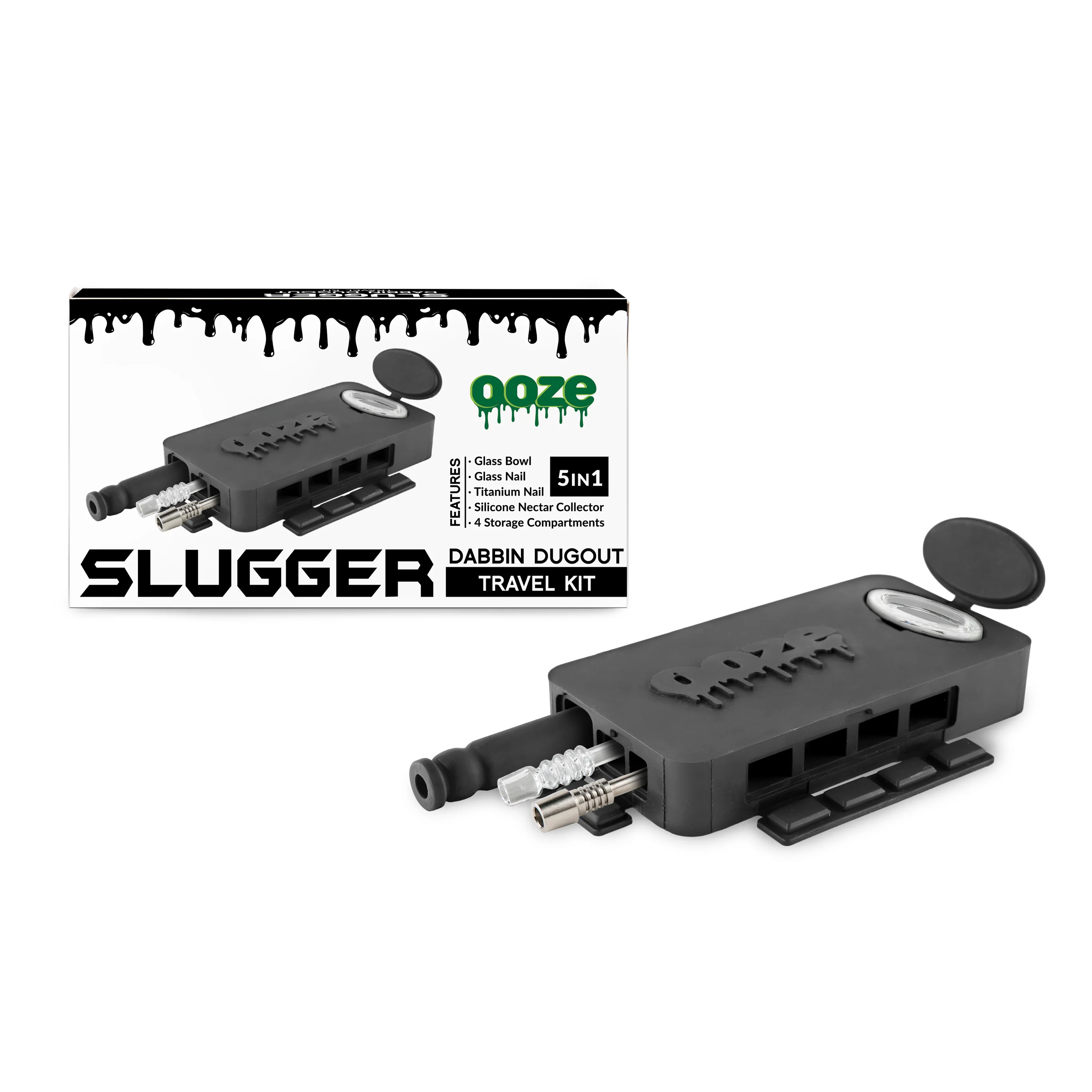 Ooze Slugger Dabbin' Dugout Silicone Travel Dab Kit - Panther Black - Image 2