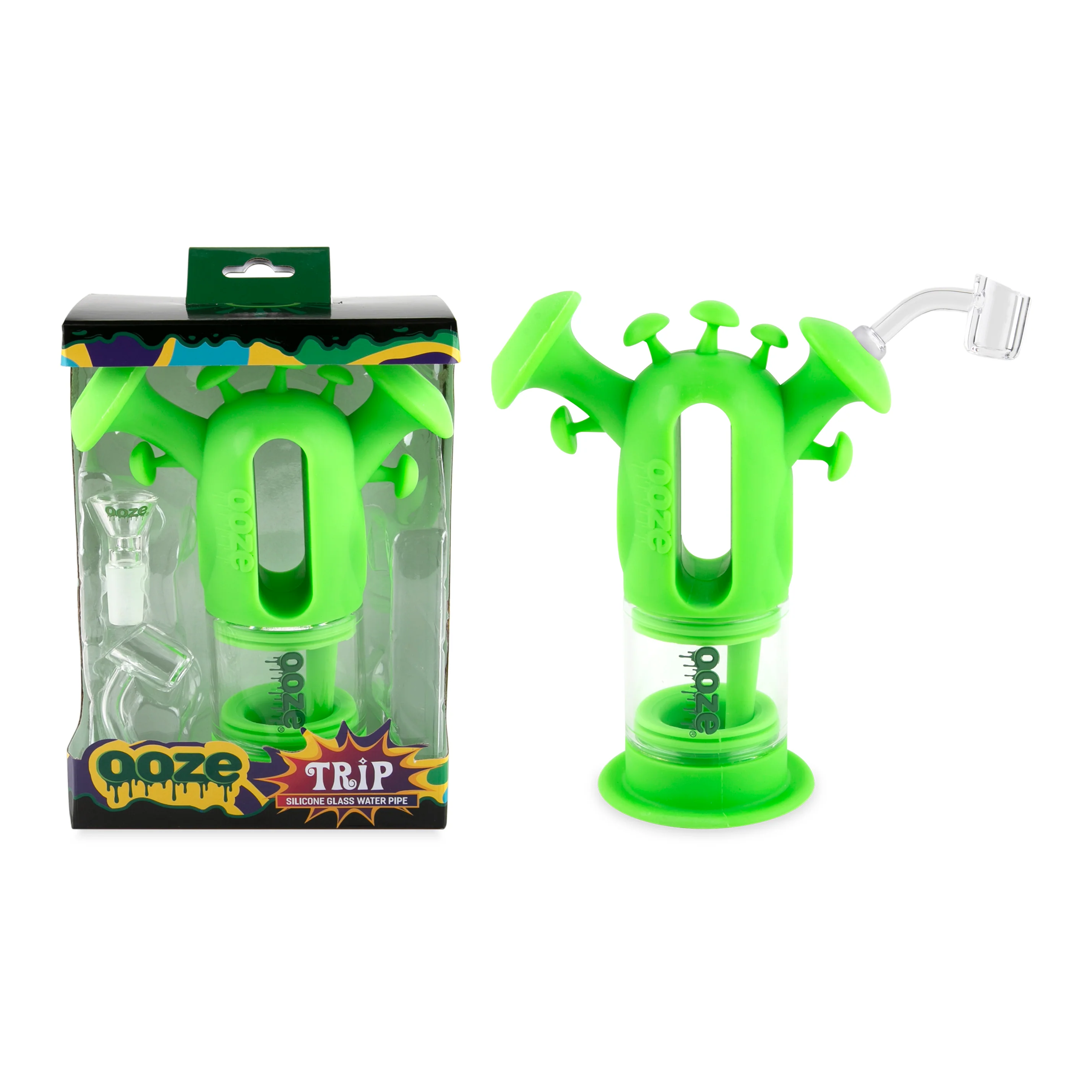 Ooze Trip Pipe Silicone Water Bubbler & Dab Rig - Slime Green - Image 2