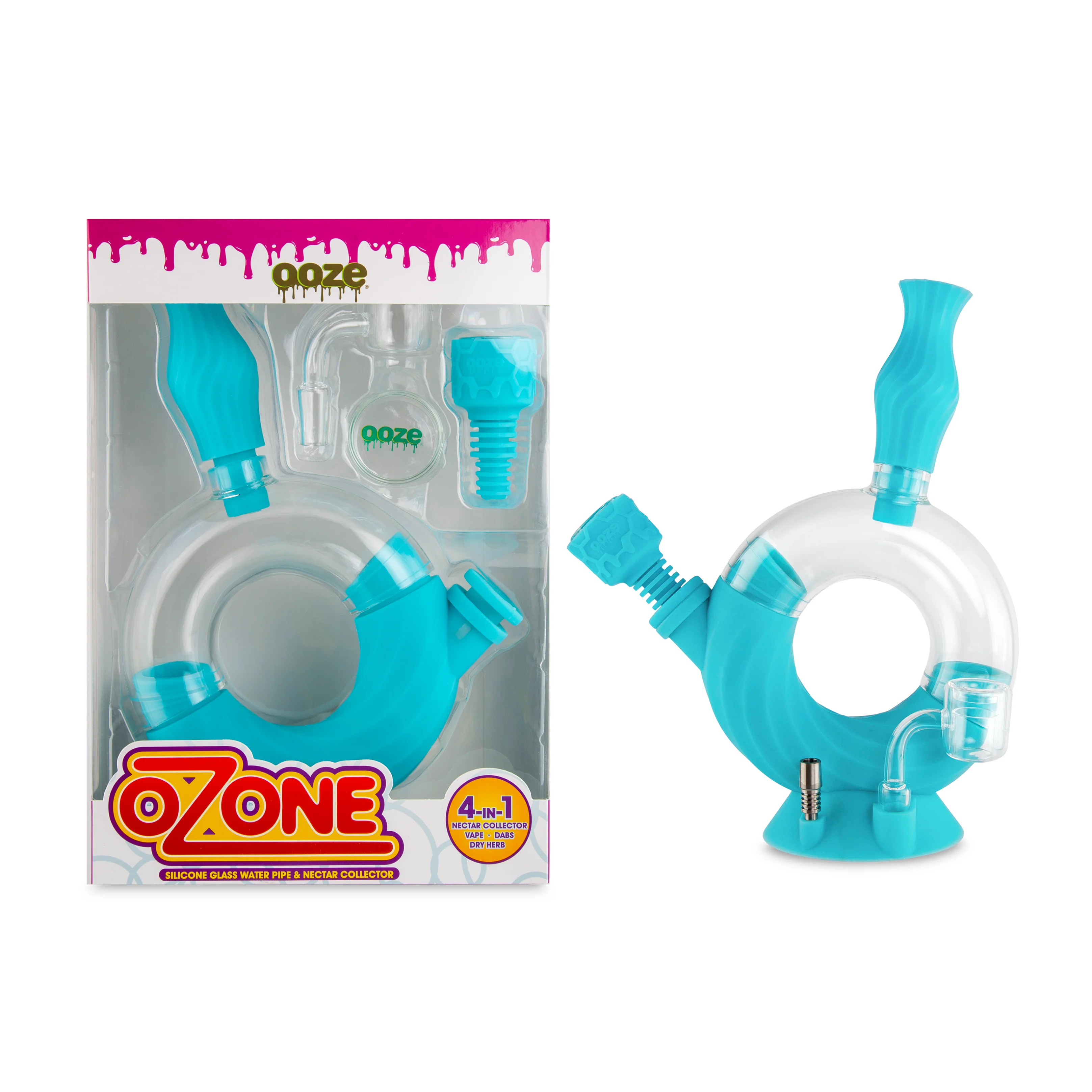 Ooze Ozone Silicone Water Pipe, Dab Rig & Dab Straw - Aqua Teal - Image 2