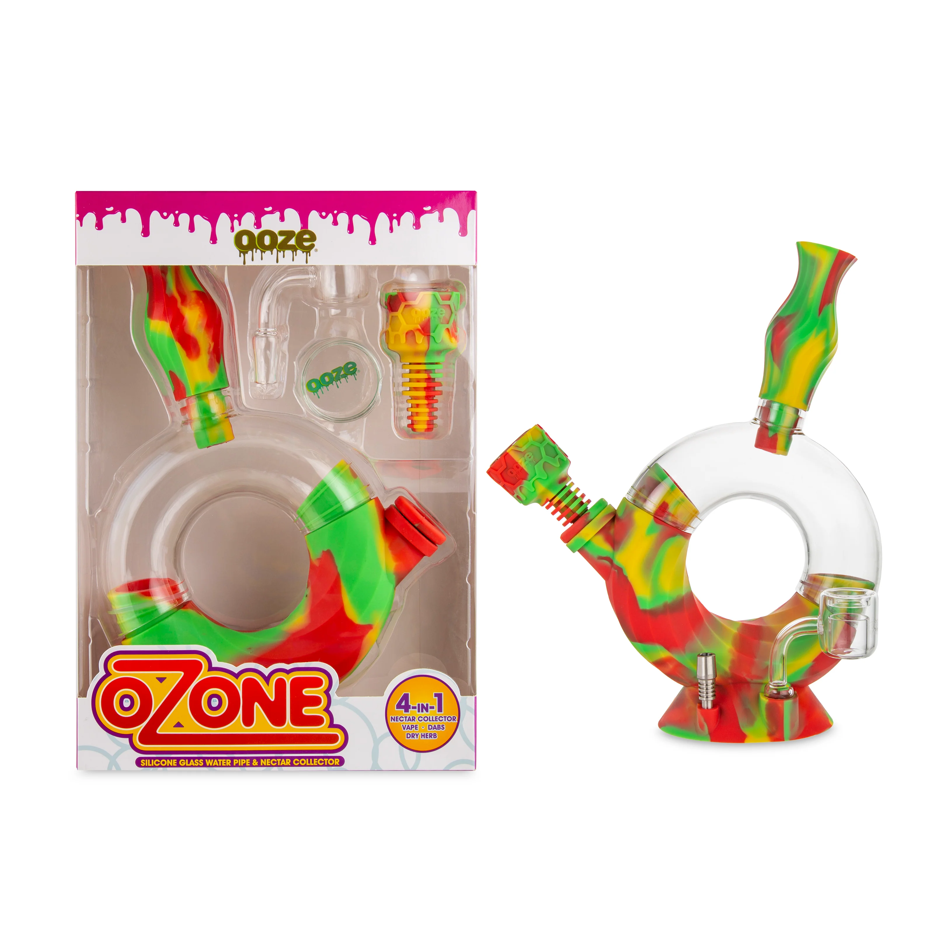 Ooze Ozone Silicone Water Pipe, Dab Rig & Dab Straw - Rasta - Image 2