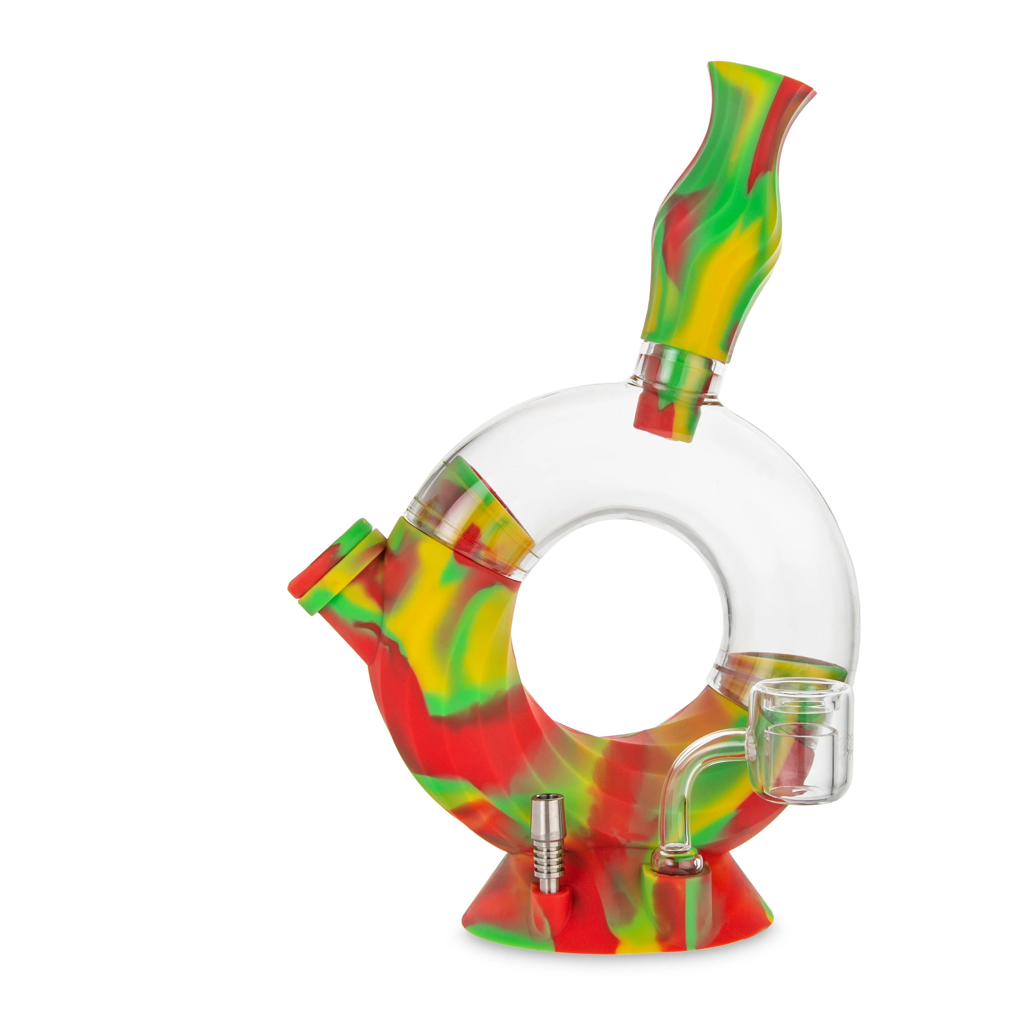 Ooze Ozone Silicone Water Pipe, Dab Rig & Dab Straw - Rasta - Image 3