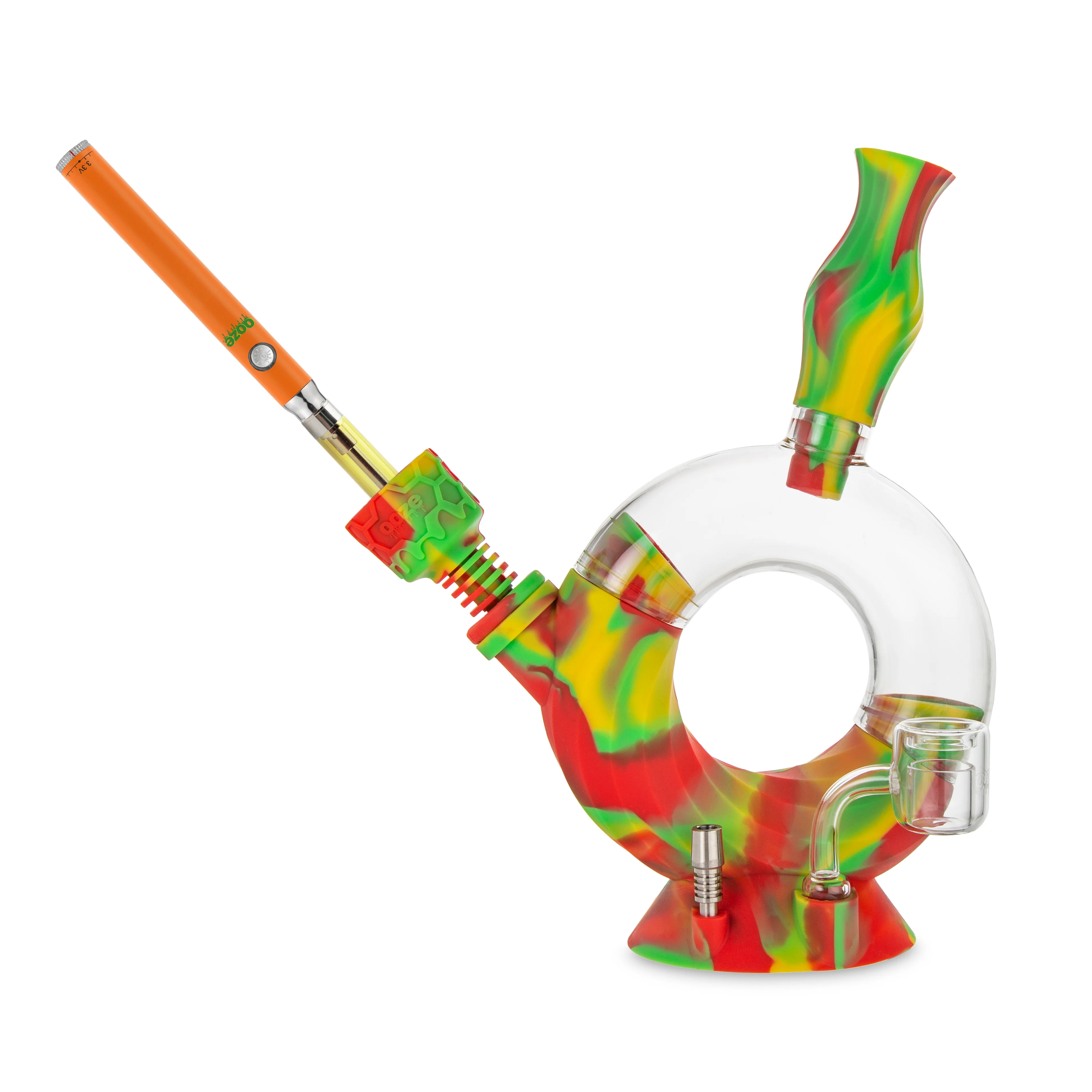 Ooze Ozone Silicone Water Pipe, Dab Rig & Dab Straw - Rasta - Image 4