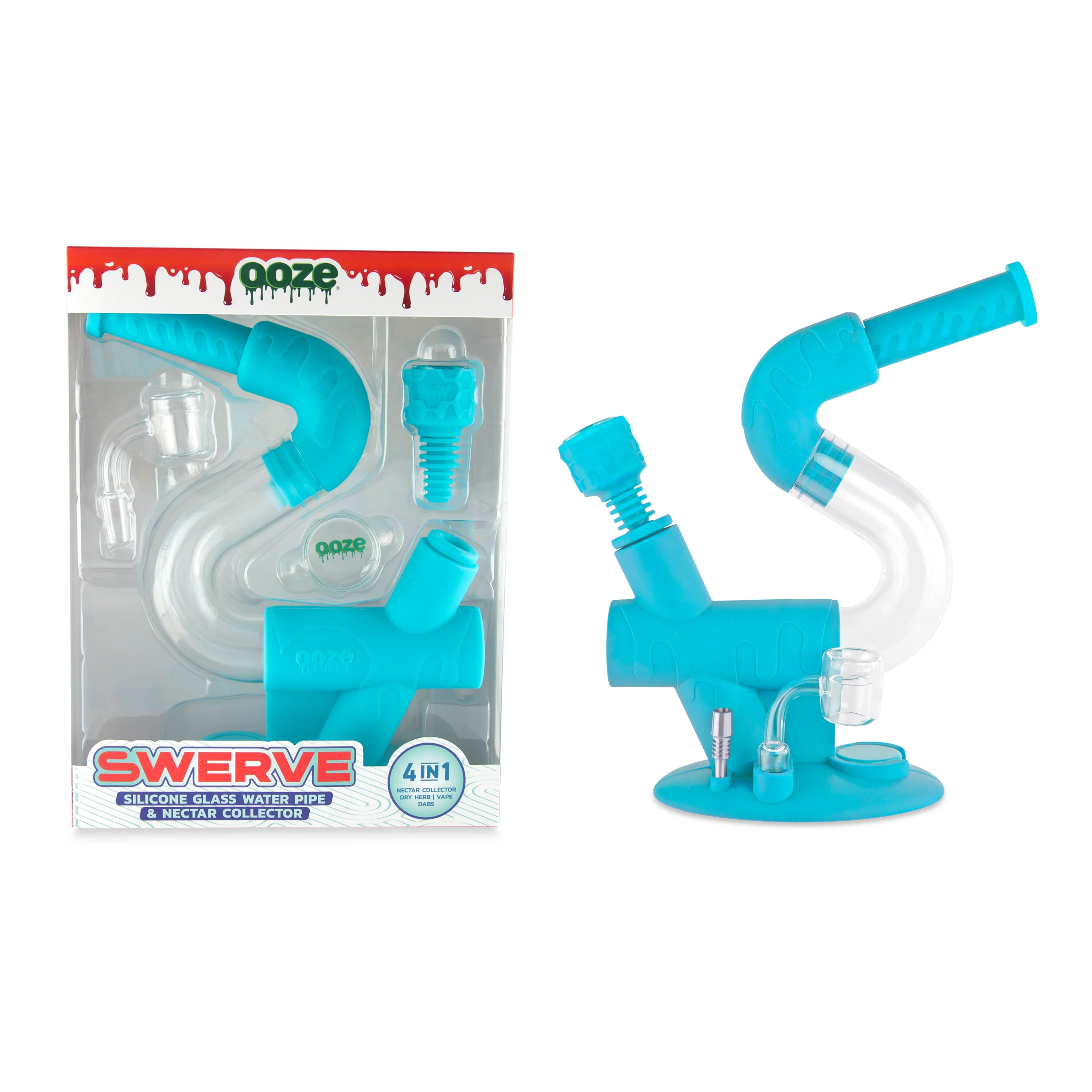Ooze Swerve Silicone Water Pipe, Dab Rig & Dab Straw - Aqua Teal - Image 2